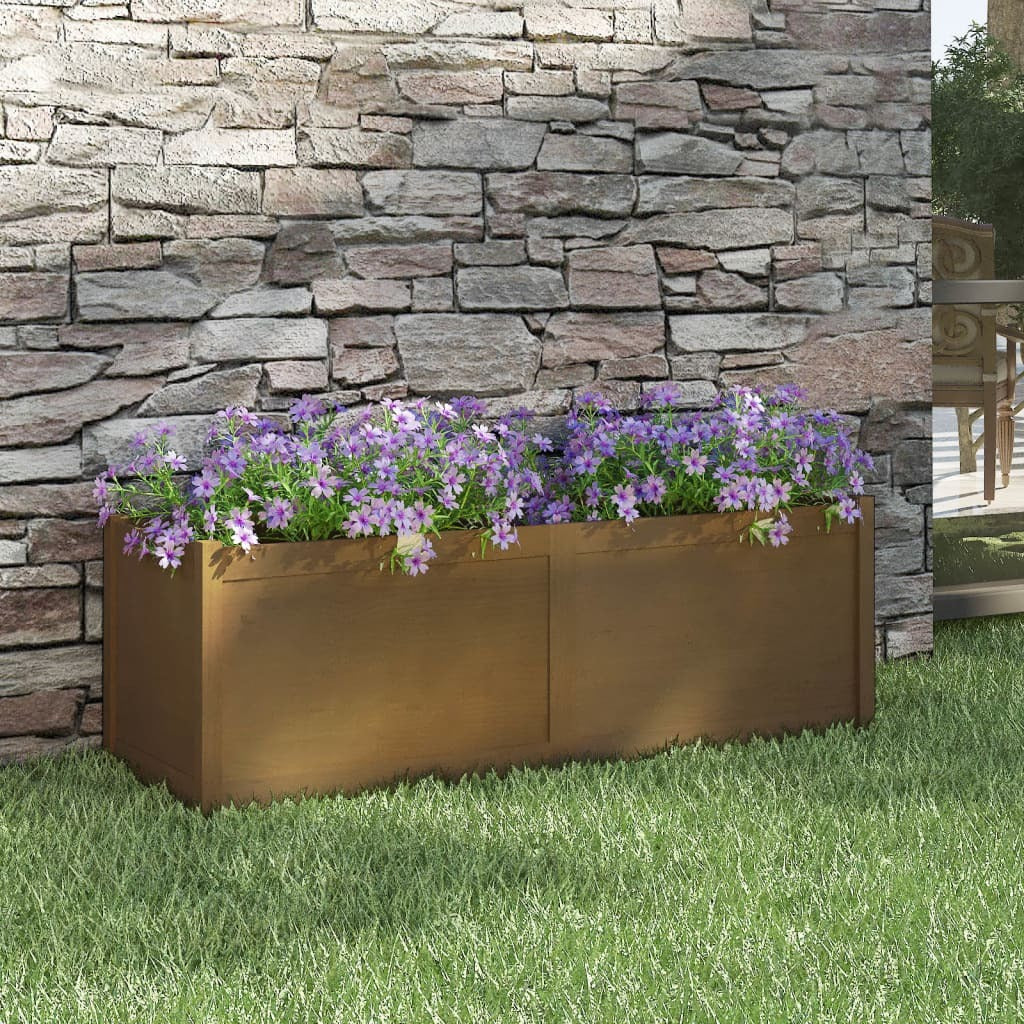 American Smart honey brown garden planter made of solid pine wood, measuring 59.1x19.7x19.7 inches, ideal for outdoor gardening.