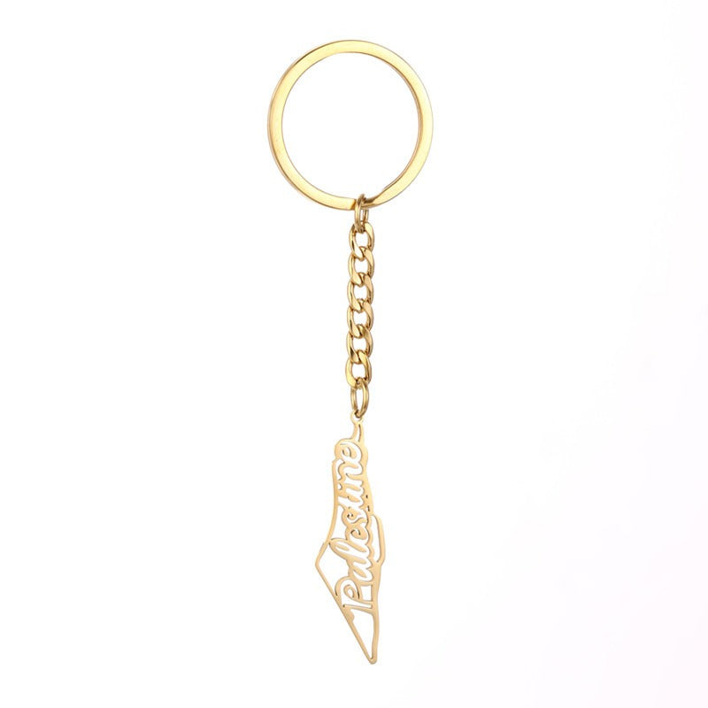 Palestine Map Flag Drip Oil Stainless Steel Keychain Fashion Men's and Women's Stainless Steel Keys