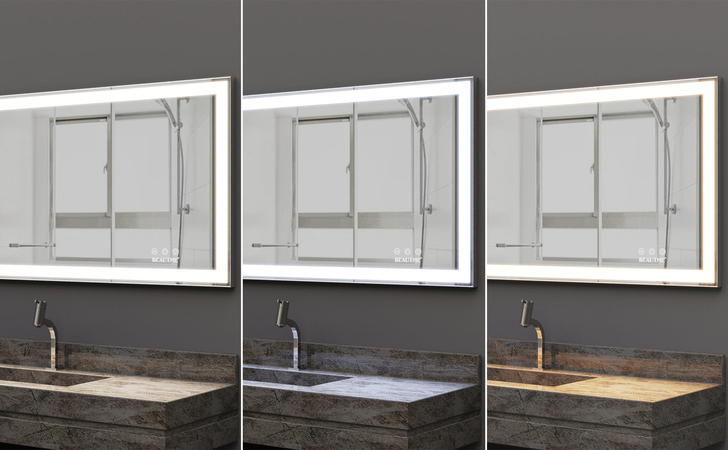 48x24 inch LED bathroom makeup mirror wall mounted adjustable light anti fog touch switch with memory intelligent large bathroom