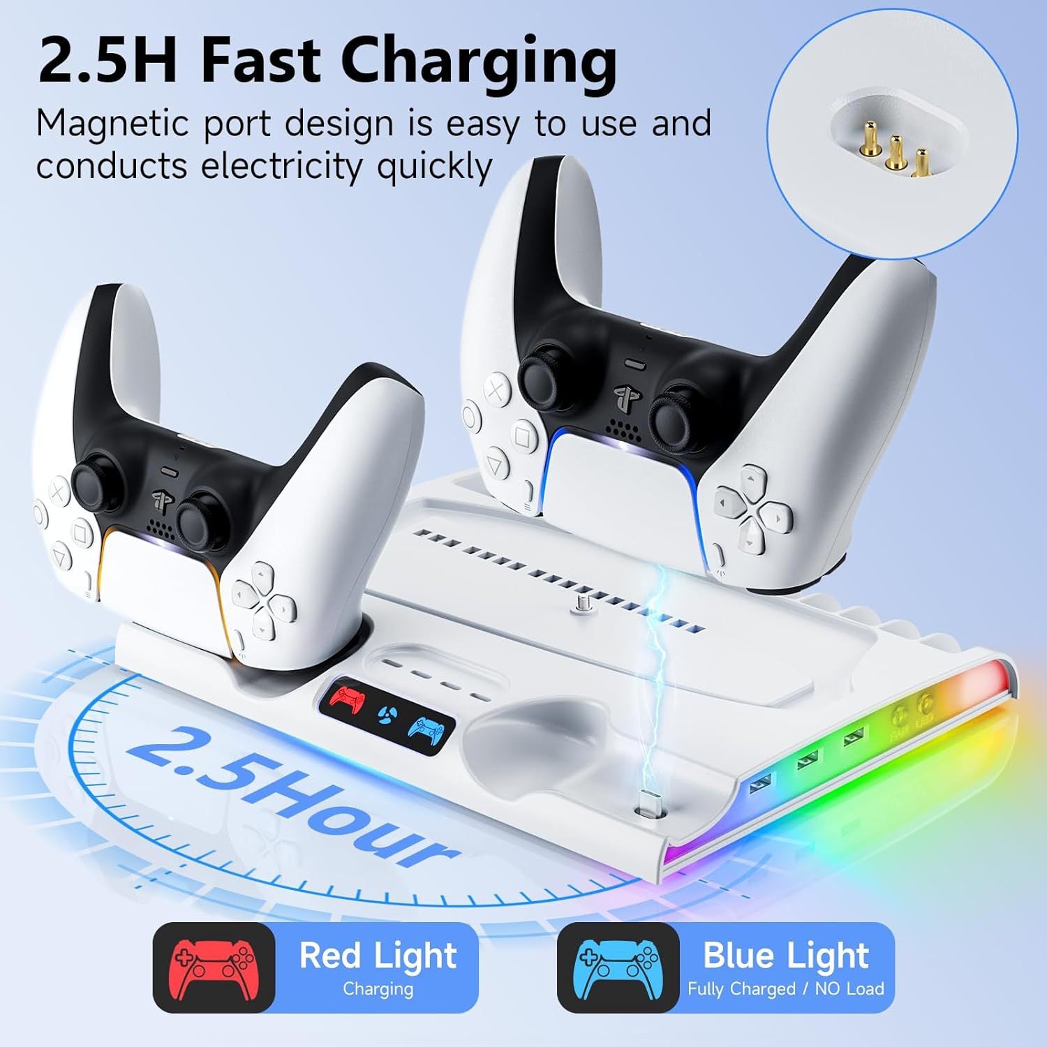 American Smart PS5 Slim dedicated charging dock with cooling base, thin fan disc, and storage rack for gaming console accessories