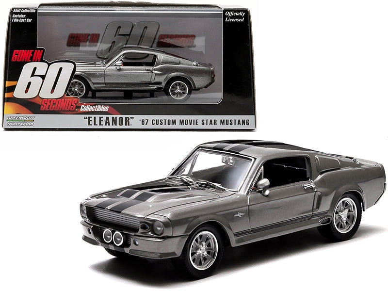 1967 Ford Mustang Custom "Eleanor" Gray Metallic with Black Stripes "Gone in 60 Seconds" (2000) Movie 1/43 Diecast Model Car by Greenlight
