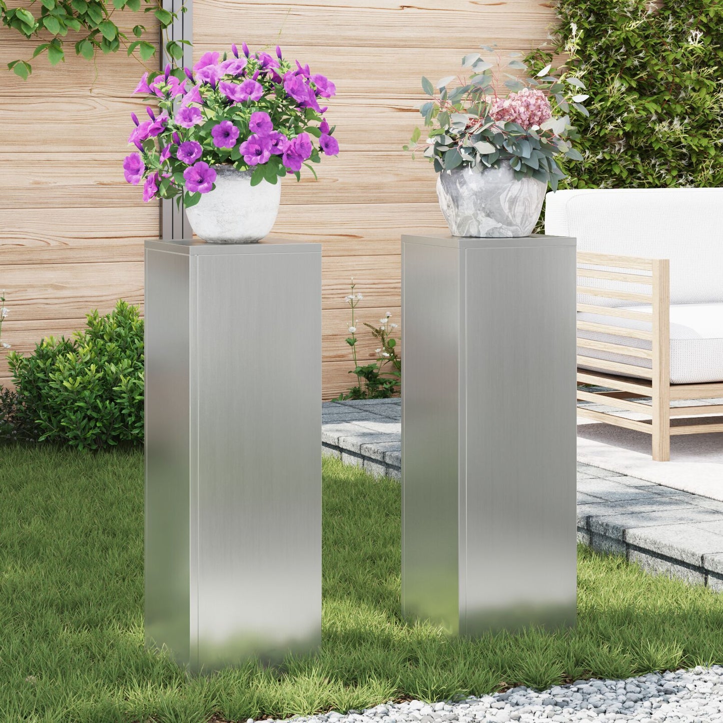 Plant Stand 2 pcs Silver 9.45 x 9.45 x 29.53 in