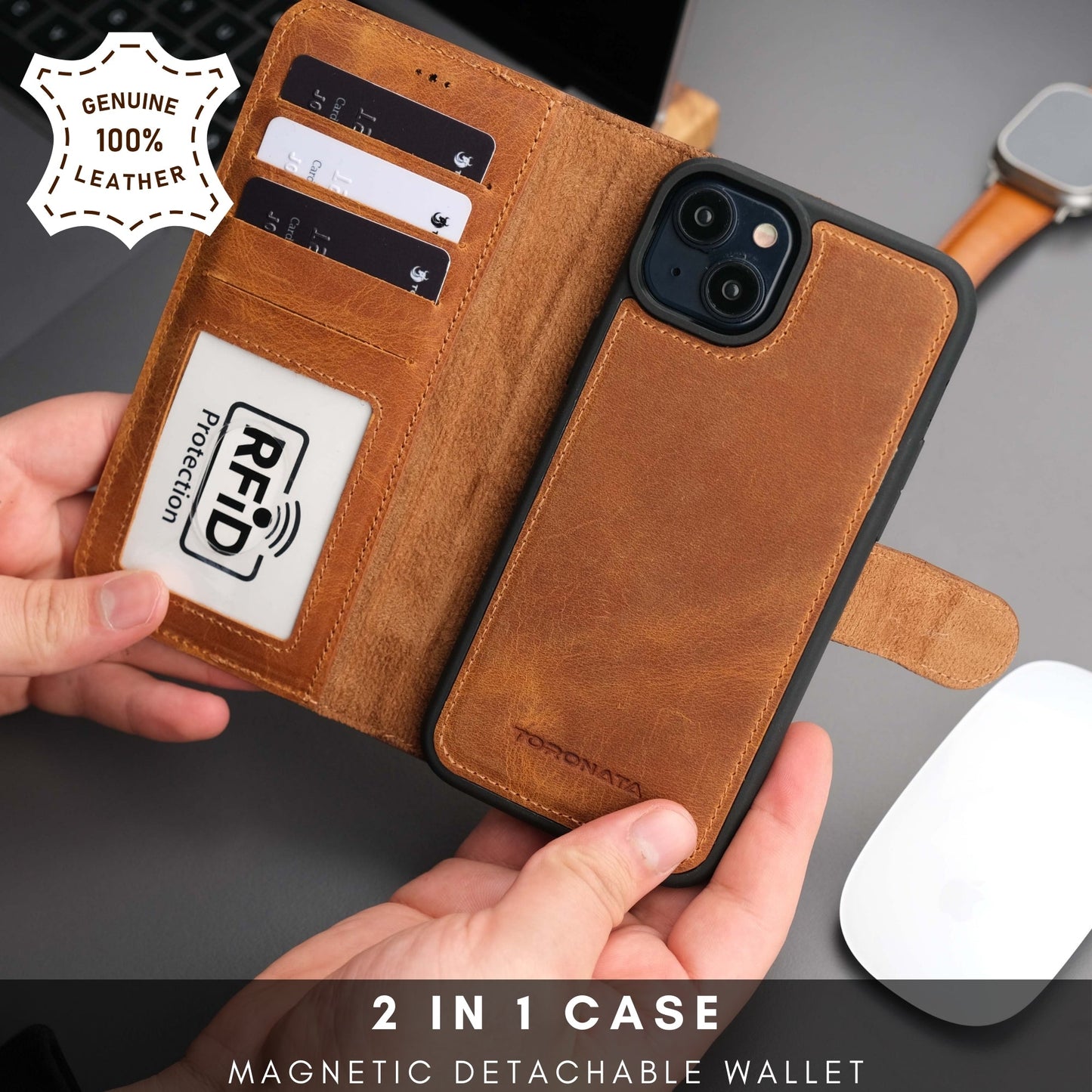 Casper Leather iPhone 15 Plus Wallet Case | Detachable MagSafe Compatible RFID Protection