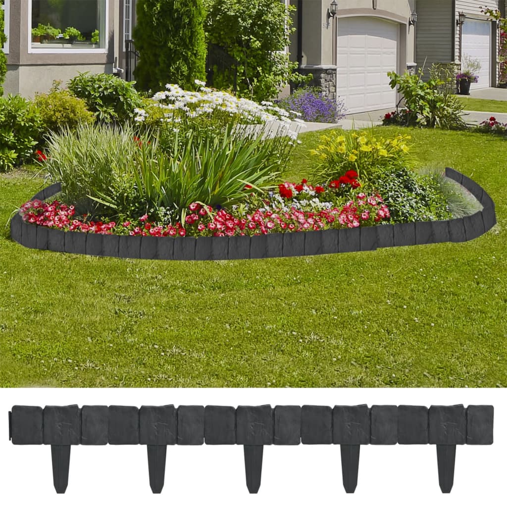 vidaXL Lawn Fence Outdoor Fence Wall Privacy Screen Border 41 pcs Stone Look-3