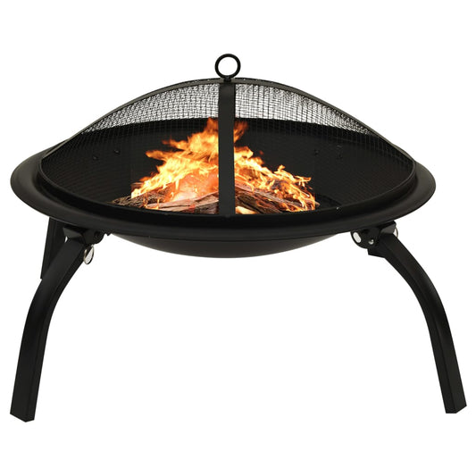 vidaXL Fire Pit Fireplace for Camping Picnic Firebowl Outdoor with Poker Steel-0