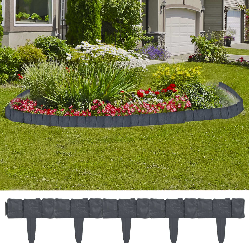 vidaXL Lawn Fence Outdoor Fence Wall Privacy Screen Border 41 pcs Stone Look-1