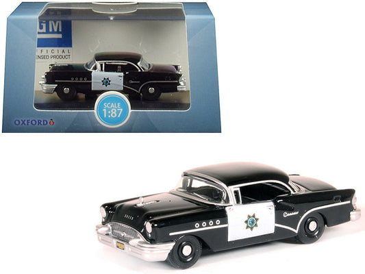 1955 Buick Century "California Highway Patrol" (CHP) Black 1/87 (HO) Scale Diecast Model Car by Oxford Diecast-0