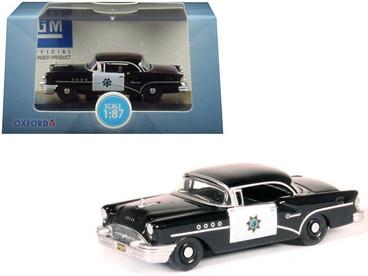 1955 Buick Century "California Highway Patrol" (CHP) Black 1/87 (HO) Scale Diecast Model Car by Oxford Diecast-0