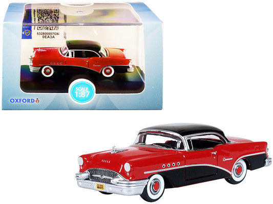1955 Buick Century Carlsbad Black and Cherokee Red 1/87 (HO) Scale Diecast Model Car by Oxford Diecast-0