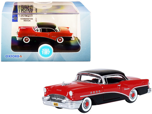 1955 Buick Century Carlsbad Black and Cherokee Red 1/87 (HO) Scale Diecast Model Car by Oxford Diecast-0
