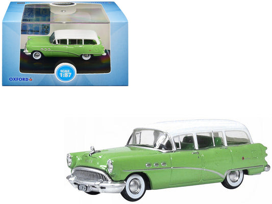 1954 Buick Century Estate Wagon Willow Green and White 1/87 (HO) Scale Diecast Model Car by Oxford Diecast-0