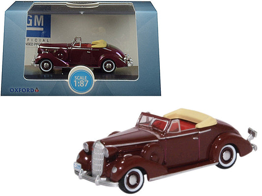 1936 Buick Special Convertible Coupe Cardinal Maroon 1/87 (HO) Scale Diecast Model Car by Oxford Diecast-0