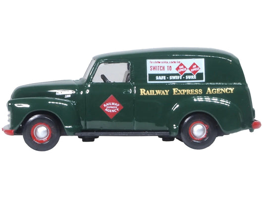 1950 Chevrolet Panel Van "Railway Express Agency" Dark Green 1/87 (HO) Scale Diecast Model Car by Oxford Diecast-0