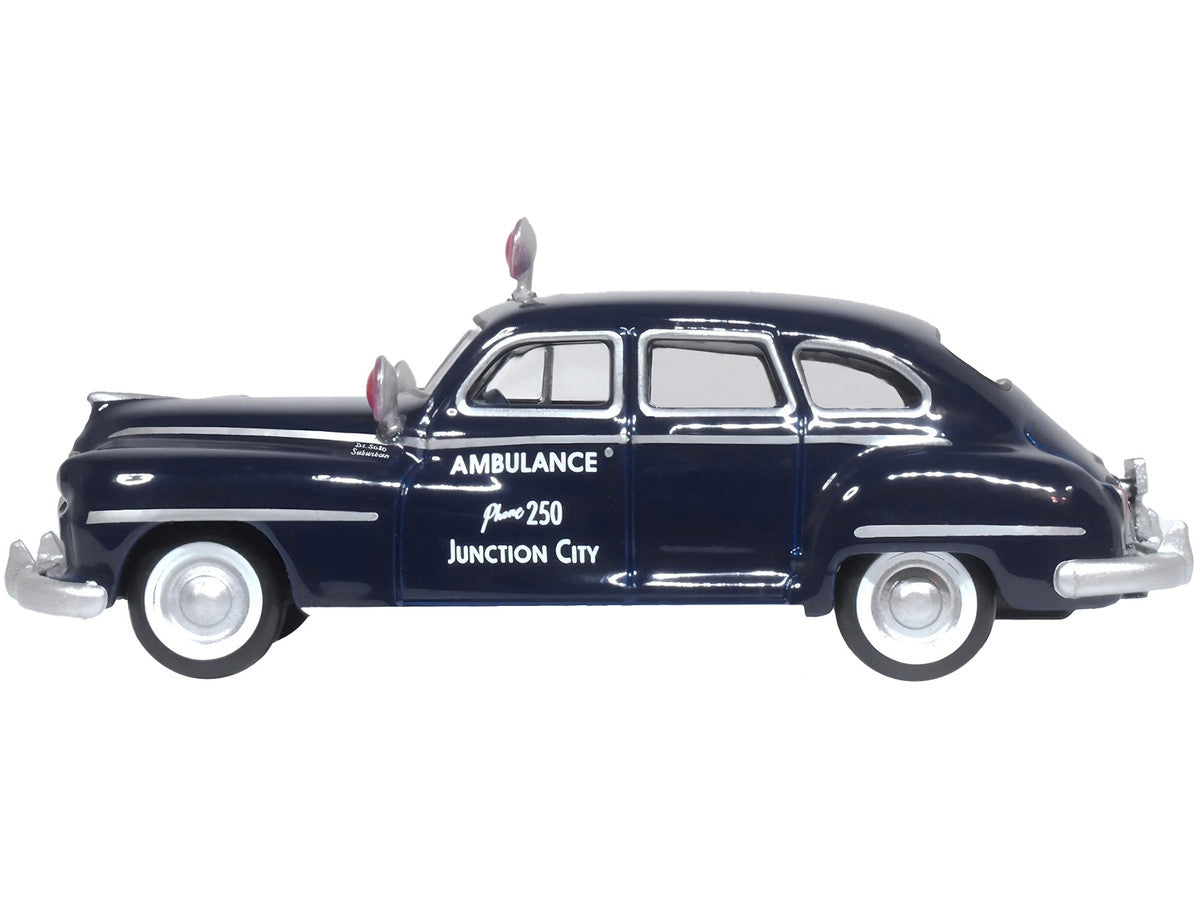1946 DeSoto Suburban Ambulance Dark Blue "Junction City Ambulance" 1/87 (HO) Scale Diecast Model Car by Oxford Diecast-1