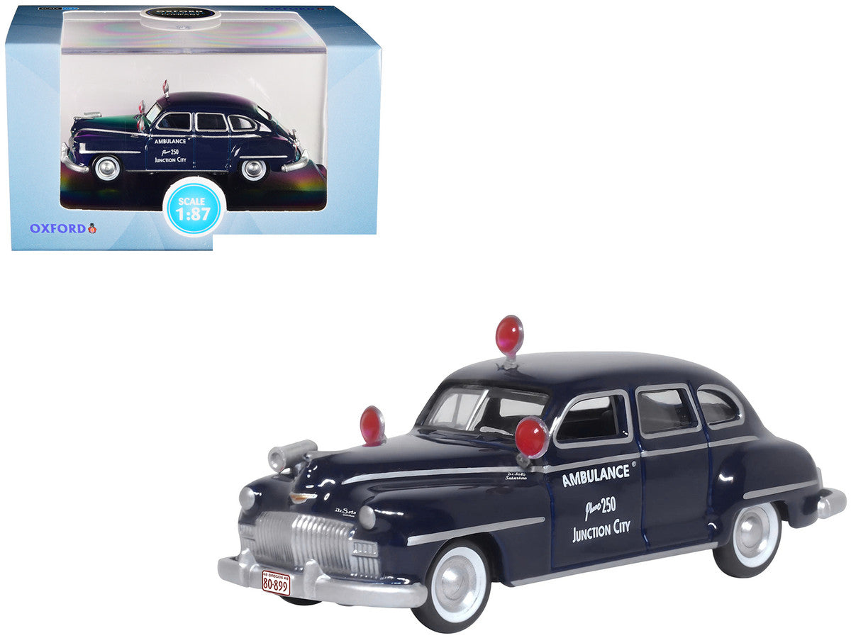 1946 DeSoto Suburban Ambulance Dark Blue "Junction City Ambulance" 1/87 (HO) Scale Diecast Model Car by Oxford Diecast-0