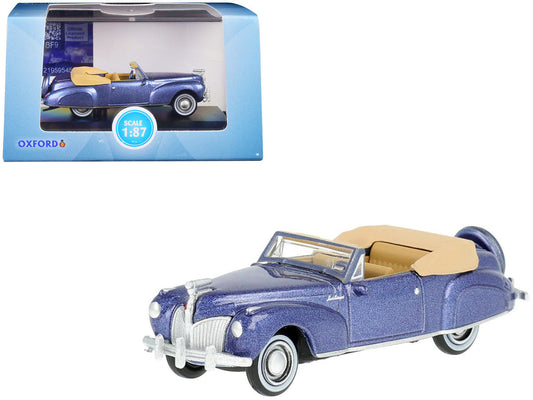 1941 Lincoln Continental Convertible Darian Blue Metallic with Tan Interior 1/87 (HO) Scale Diecast Model Car by Oxford Diecast-0