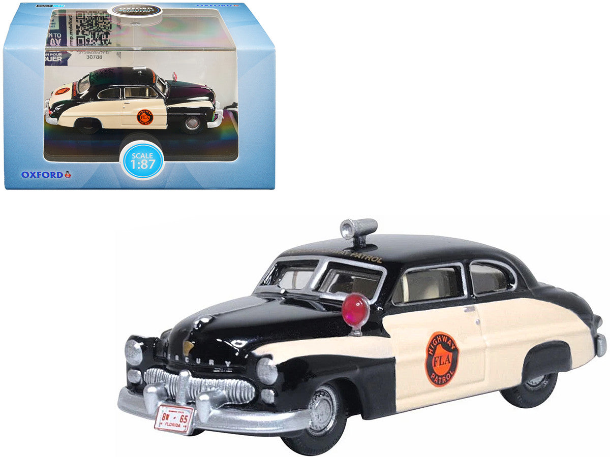 1949 Mercury Monarch Police Black and White "Florida Highway Patrol" 1/87 (HO) Scale Diecast Model Car by Oxford Diecast-0