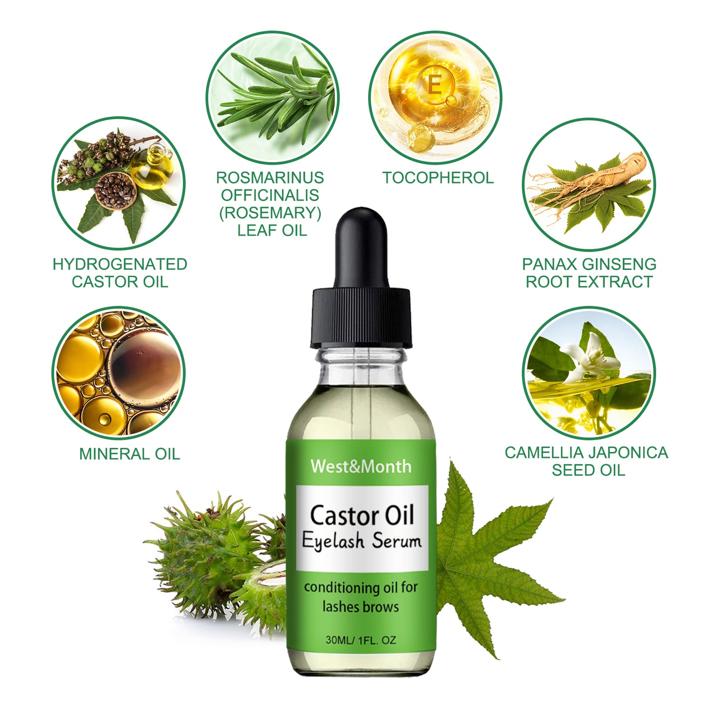 West&Month Castor Oil Mascara Mild And Easy Makeup Natural Curling Black Beautiful Non-Trace Essential Oil