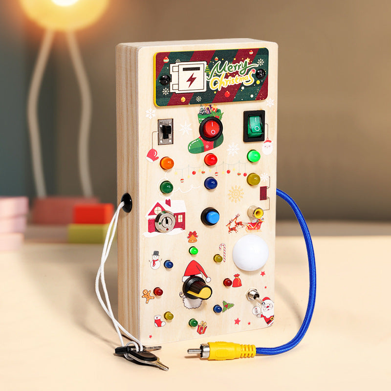 Christmas Gift Children's Early Education Wooden Switch Plug Power LED Light Busy Board Toy