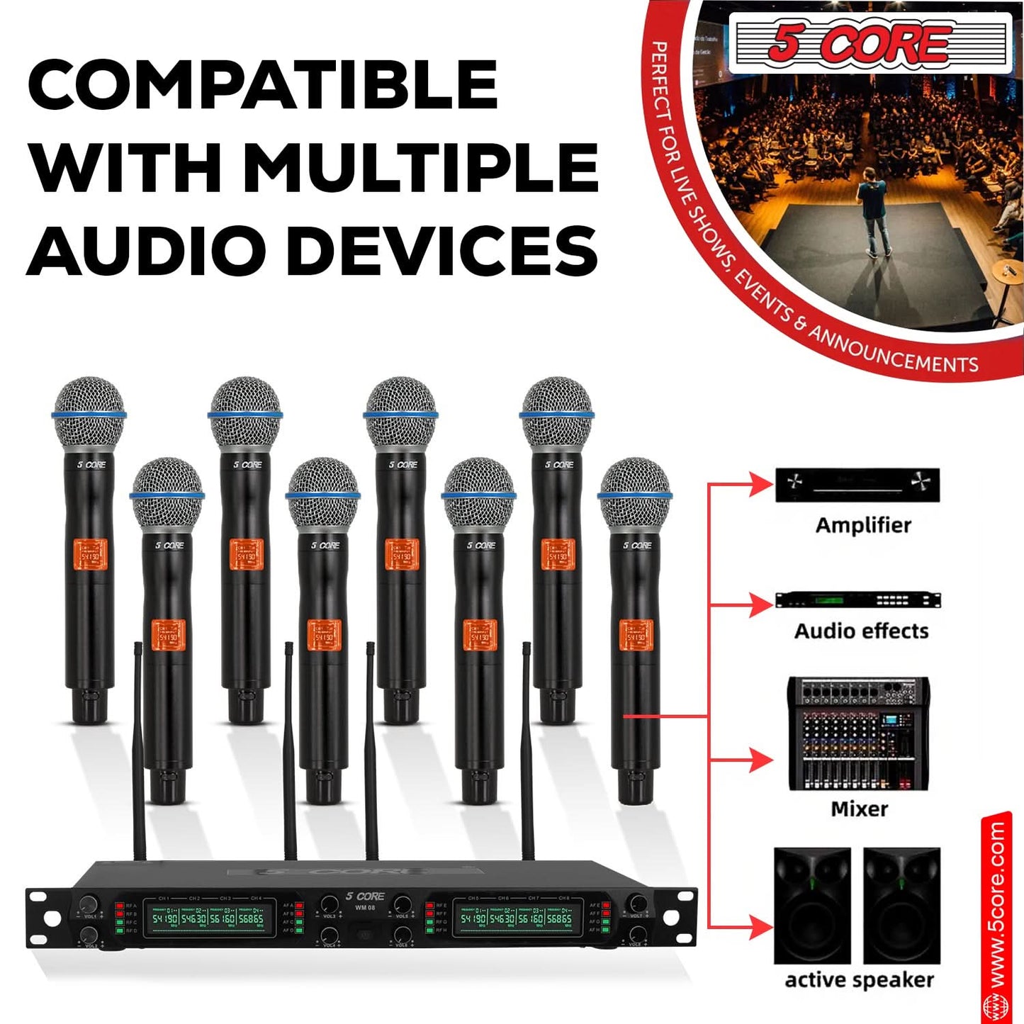 5Core Wireless Microphones 8 Channel Karaoke Professional UHF Singing Mic System Cordless Microfonos-3