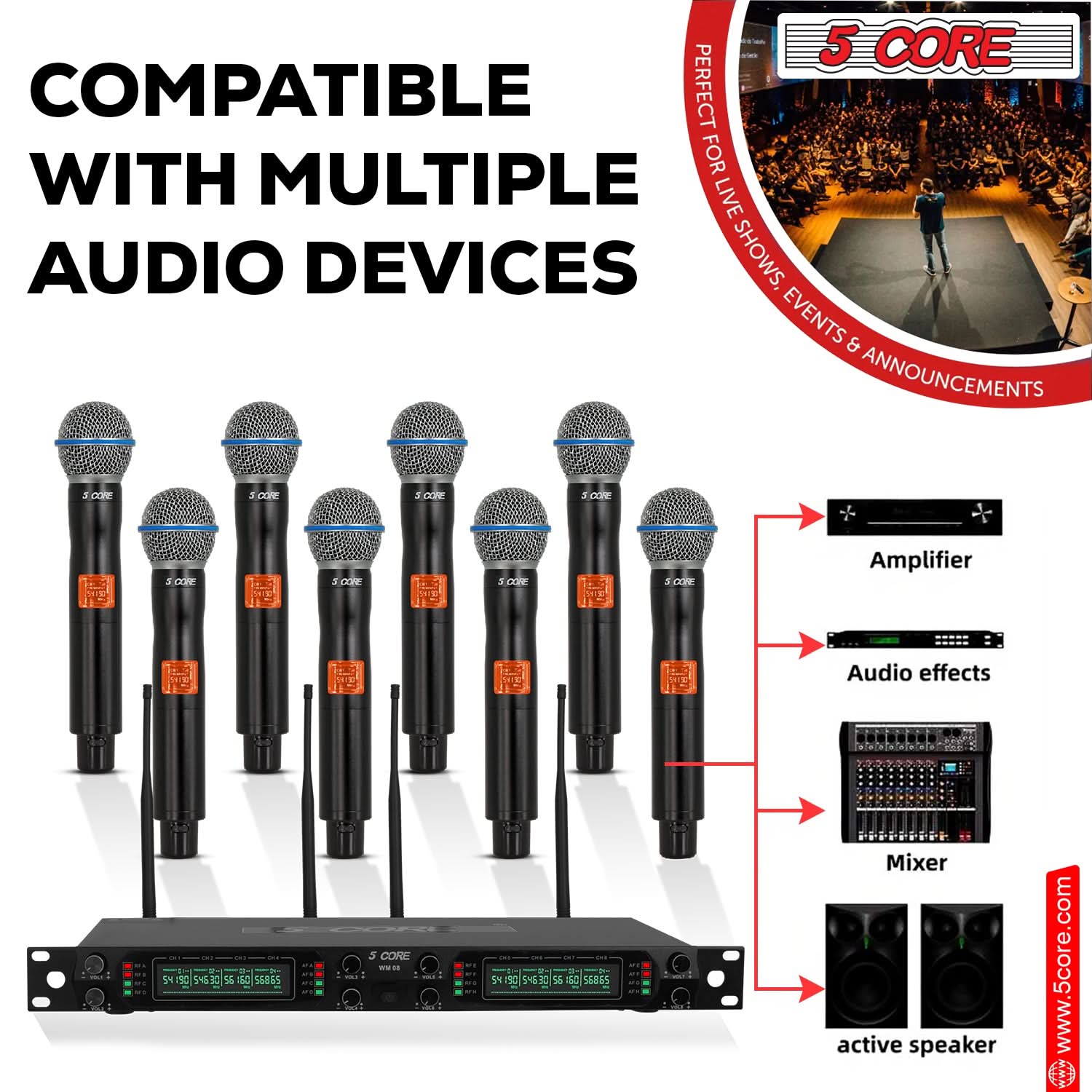 5Core Wireless Microphones 8 Channel Karaoke Professional UHF Singing Mic System Cordless Microfonos-3