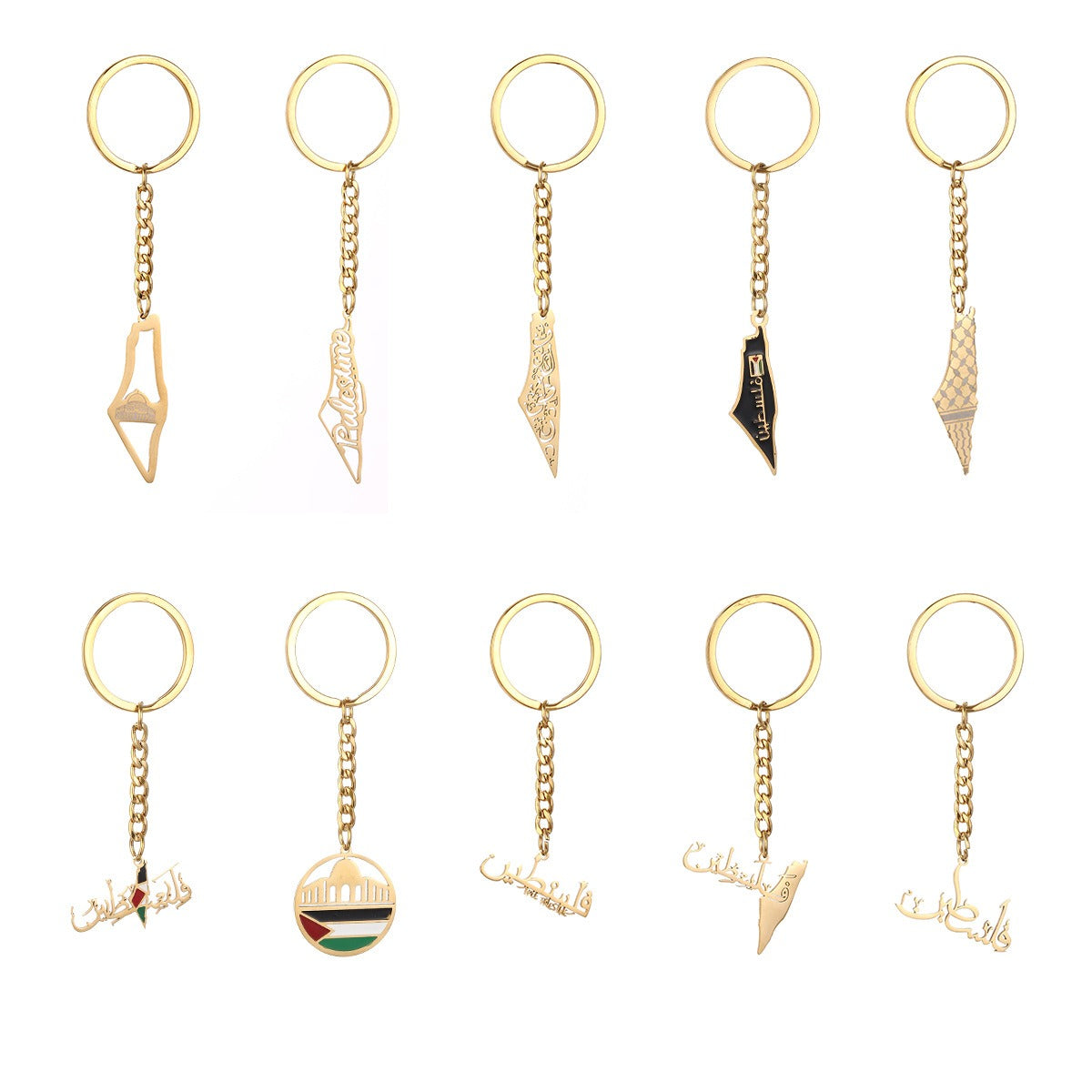 Palestine Map Flag Drip Oil Stainless Steel Keychain Fashion Men's and Women's Stainless Steel Keys