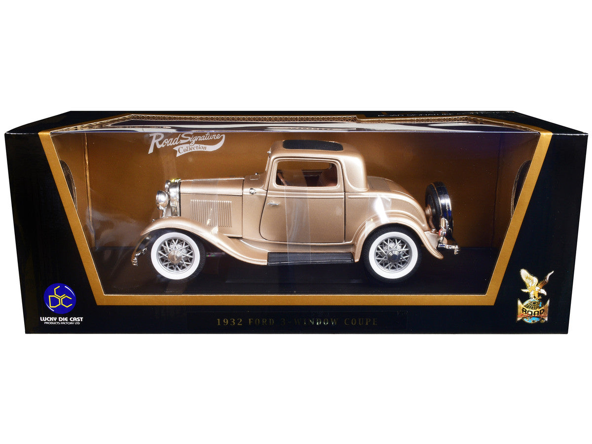 1932 Ford 3 Window Coupe Gold 1/18 Diecast Model Car by Road Signature-0