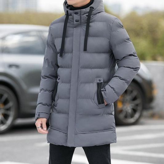 Loose men's medium to long thick warm casual fashion cotton jacket hooded cotton jacket for men