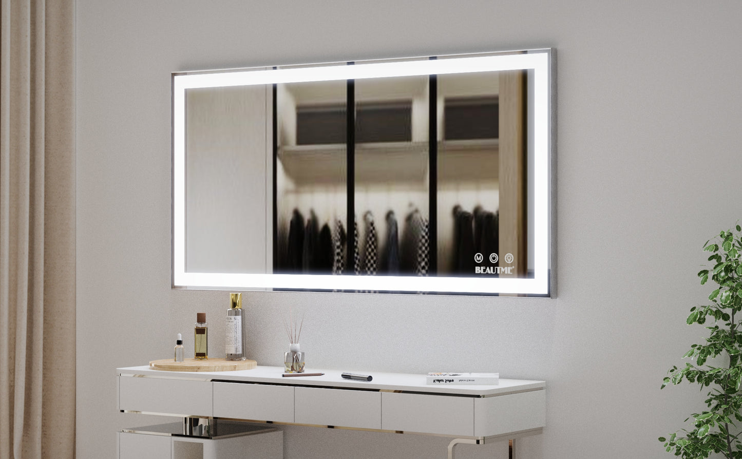 48x24 inch LED bathroom makeup mirror wall mounted adjustable light anti fog touch switch with memory intelligent large bathroom