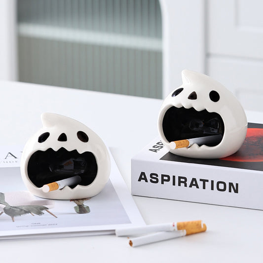 Cute Halloween ghost ashtray by ClaudiaG Home, thickened ceramic design with spooky ghost features for festive decor.