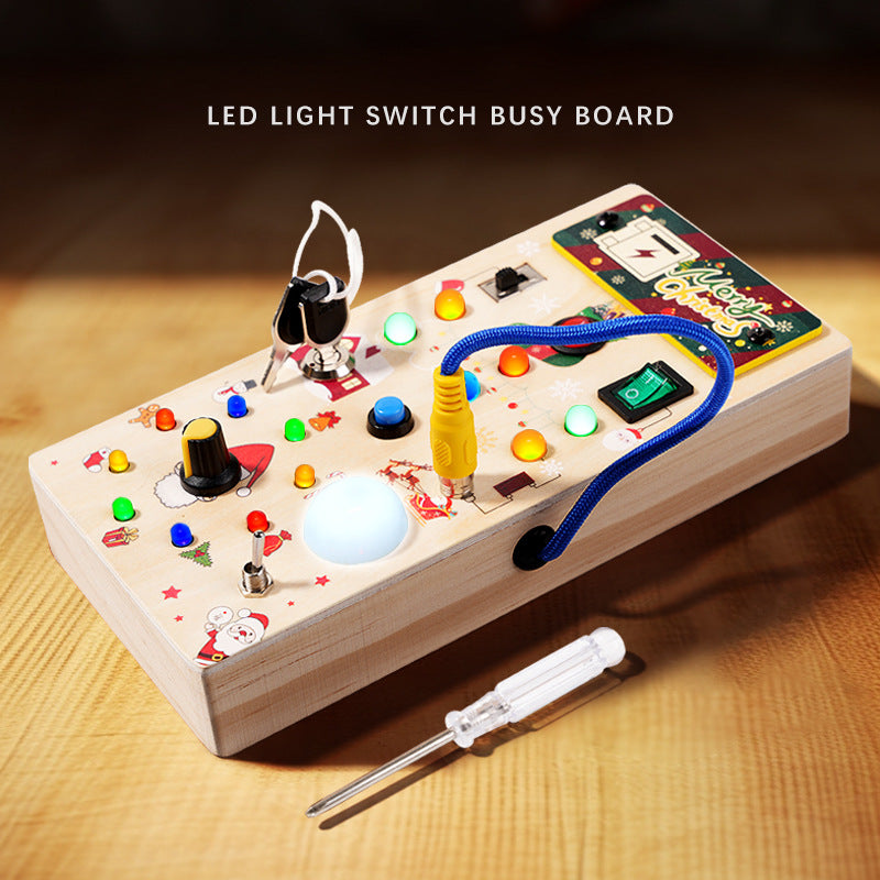 Christmas Gift Children's Early Education Wooden Switch Plug Power LED Light Busy Board Toy