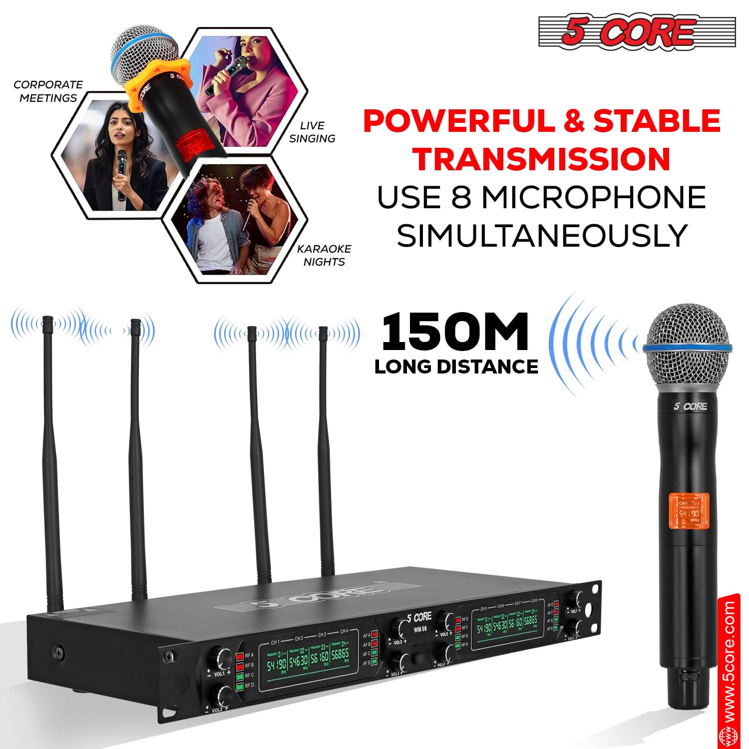 5Core Wireless Microphones 8 Channel Karaoke Professional UHF Singing Mic System Cordless Microfonos-2