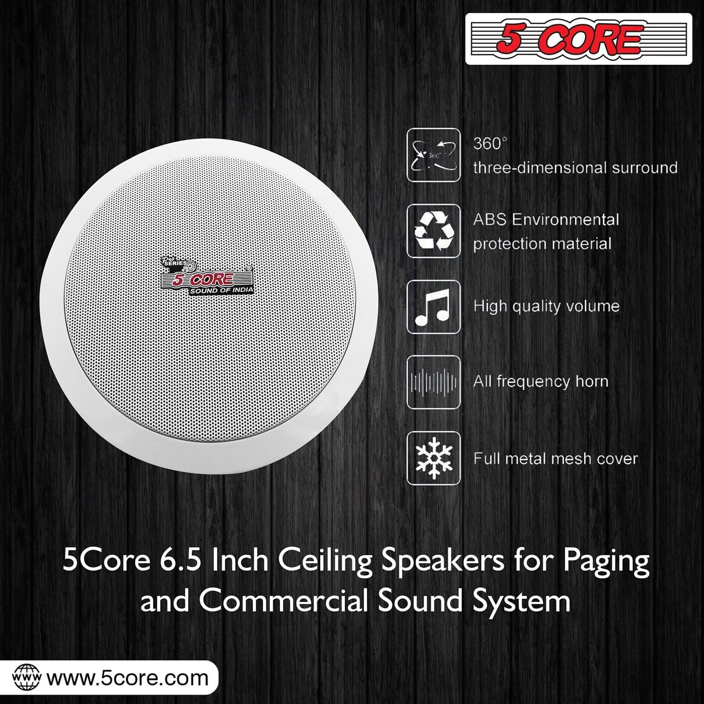 5Core Ceiling Speaker 6.5 Inch In Wall 2 Way Home Audio Mount 60W Sound System-1