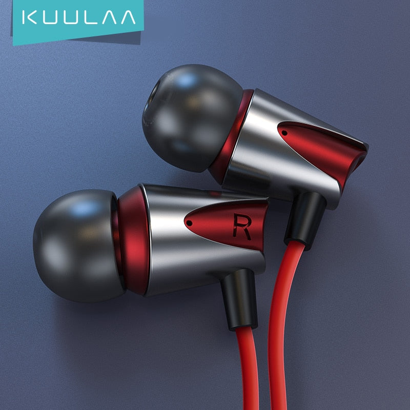 KUULAA Earphones with Microphone Wired Earbuds in Ear Deep Bass 3.5mm Jack for iPhone 6 5 Xiaomi Samsung Huawei Fone De ouvido