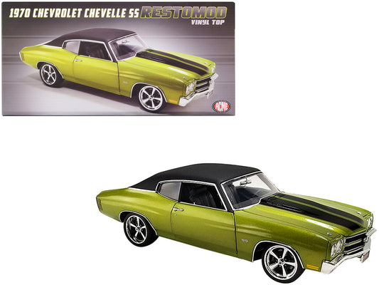 1970 Chevrolet Chevelle SS Restomod Citrus Green Metallic with Black Stripes and Black Vinyl Top Limited Edition to 258 pieces Worldwide 1/18 Diecast Model Car by ACME-0