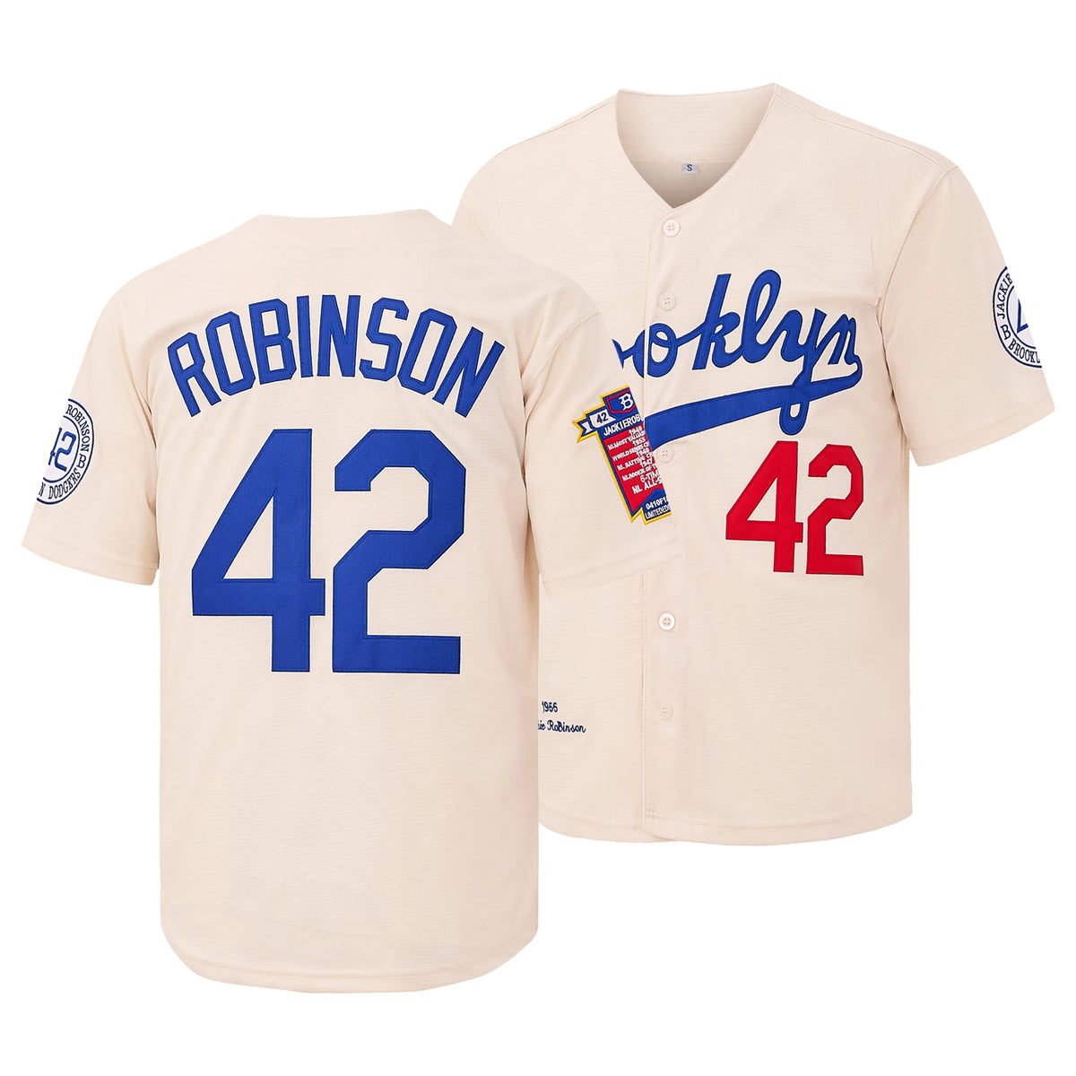 Men's #42 Jackie Robinson Legend Baseball Jersey Blue/White/Beige，Letter Embroidery Baseball Shirt, Fan Holiday Gift