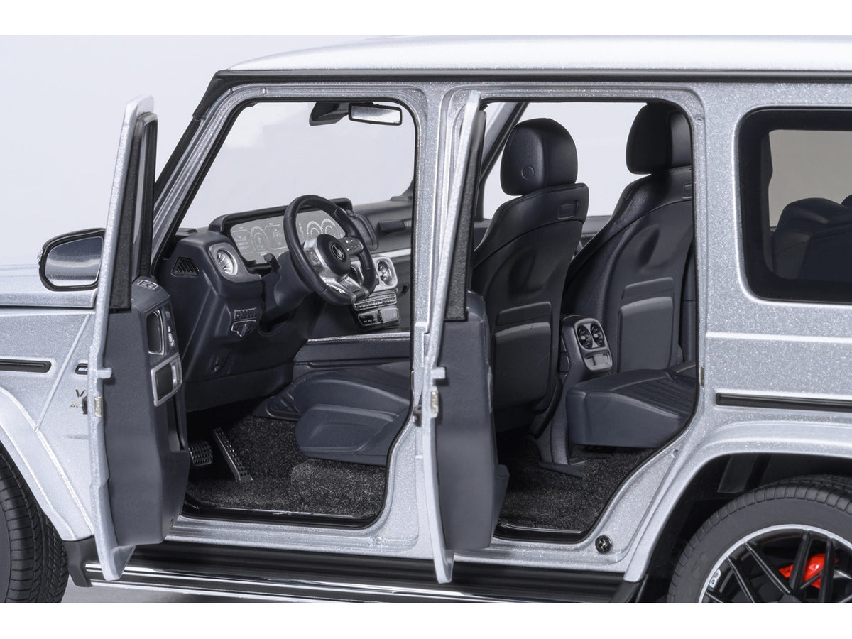 2019 Mercedes-Benz AMG G63 model car in Iridium Silver Metallic by Autoart, detailed 1/18 scale Mercedes model.
