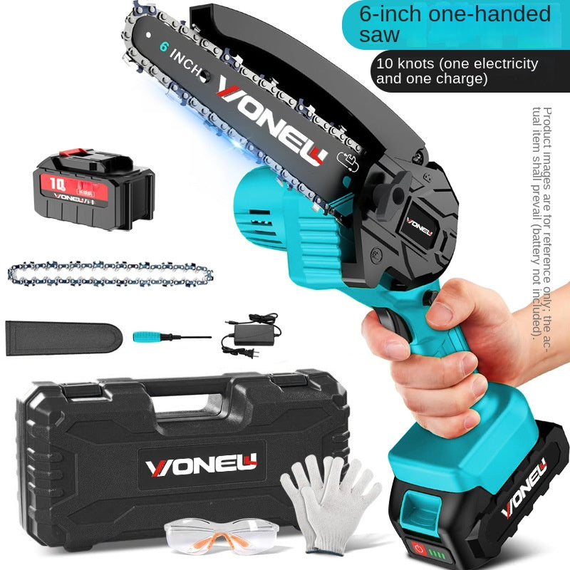 Eprolo cordless mini electric chainsaw with 6-inch blade, ideal for home wood cutting and outdoor use.