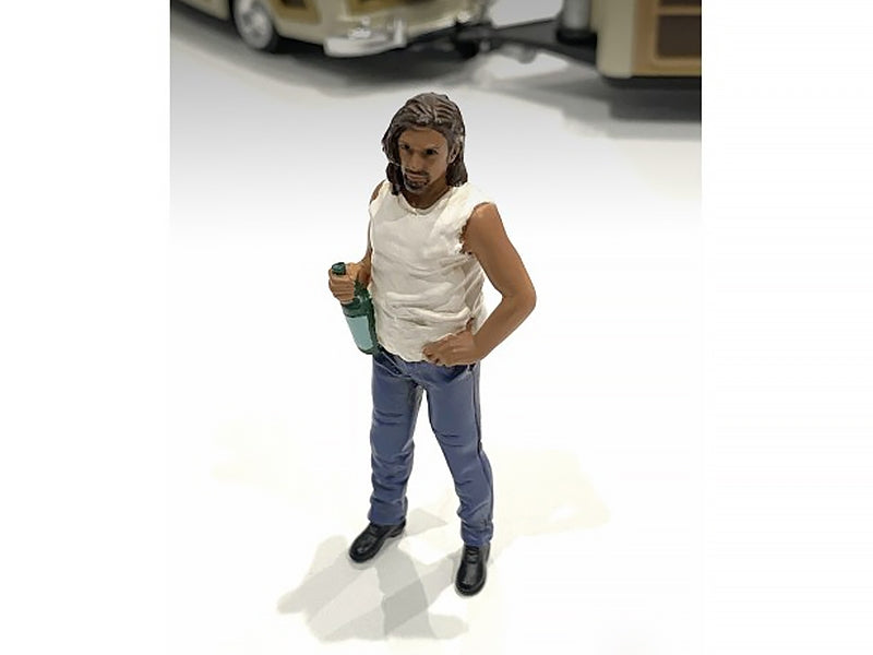 3D figure of a camper for 1/24 scale models by American Diorama, showcasing detailed camping scene accessories.