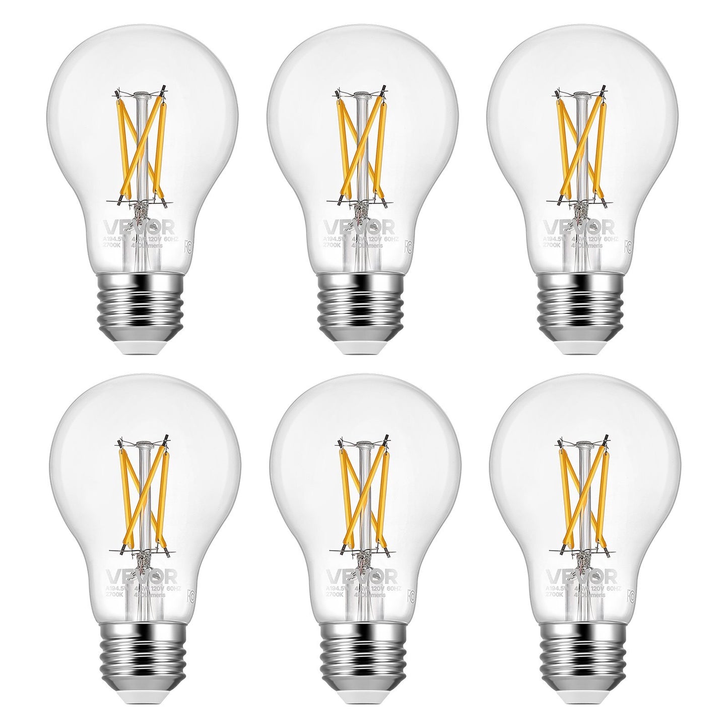 6 Pack Edison Bulbs LED, A19 Vintage Edison Light Bulbs, 4.5W Dimmable 450 Lumens, 2700K Warm White, E26 Base LED Filament Bulb, Antique Glass Style for Home, Bedroom, Office, Farmhouse,CRI80+