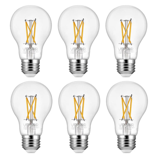 6 Pack Edison Bulbs LED, A19 Vintage Edison Light Bulbs, 4.5W Dimmable 450 Lumens, 2700K Warm White, E26 Base LED Filament Bulb, Antique Glass Style for Home, Bedroom, Office, Farmhouse,CRI80+