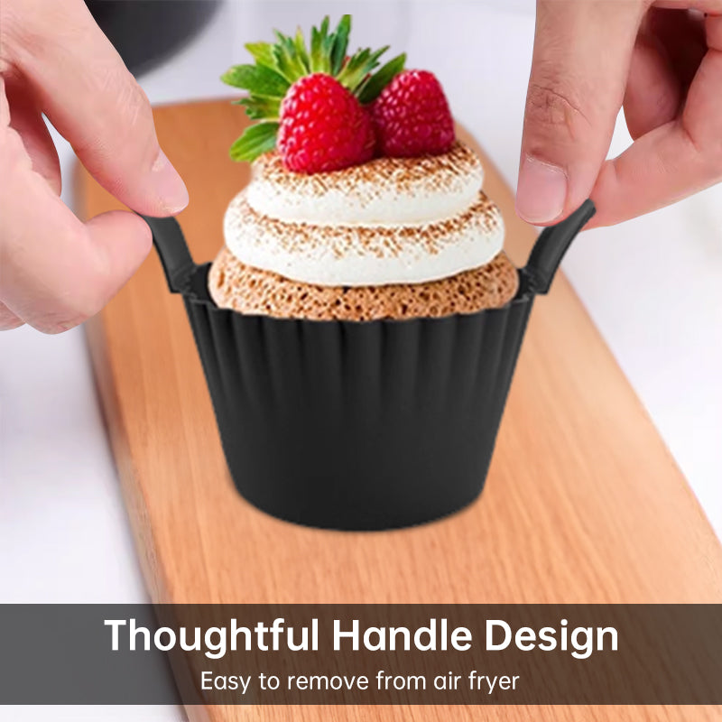 4-6 reusable silicone air fryer liners & baking cups – non-stick kitchen tools for eggs, cakes, meatballs.