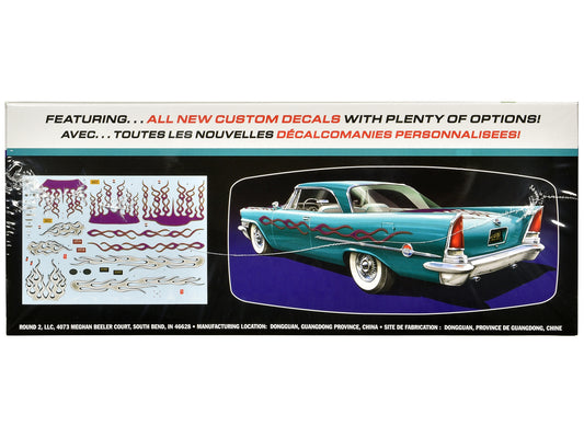Detailed image of the AMT Skill 2 Model Kit 1957 Chrysler 300 Custom 1/25 scale model kit, showcasing assembled car with detailed features.