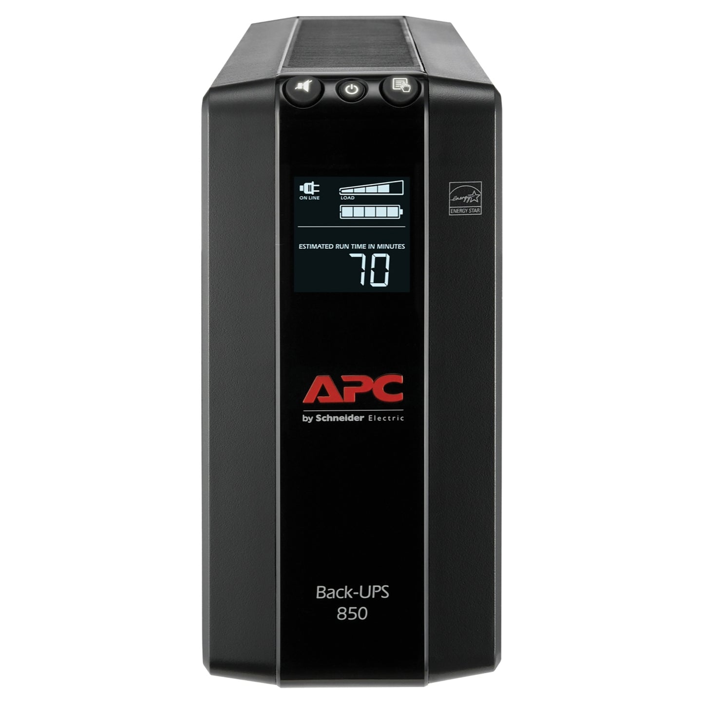 APC BX850M Back-UPS Pro 8-outlet battery backup and surge protector, compact UPS system with 510W capacity, black.