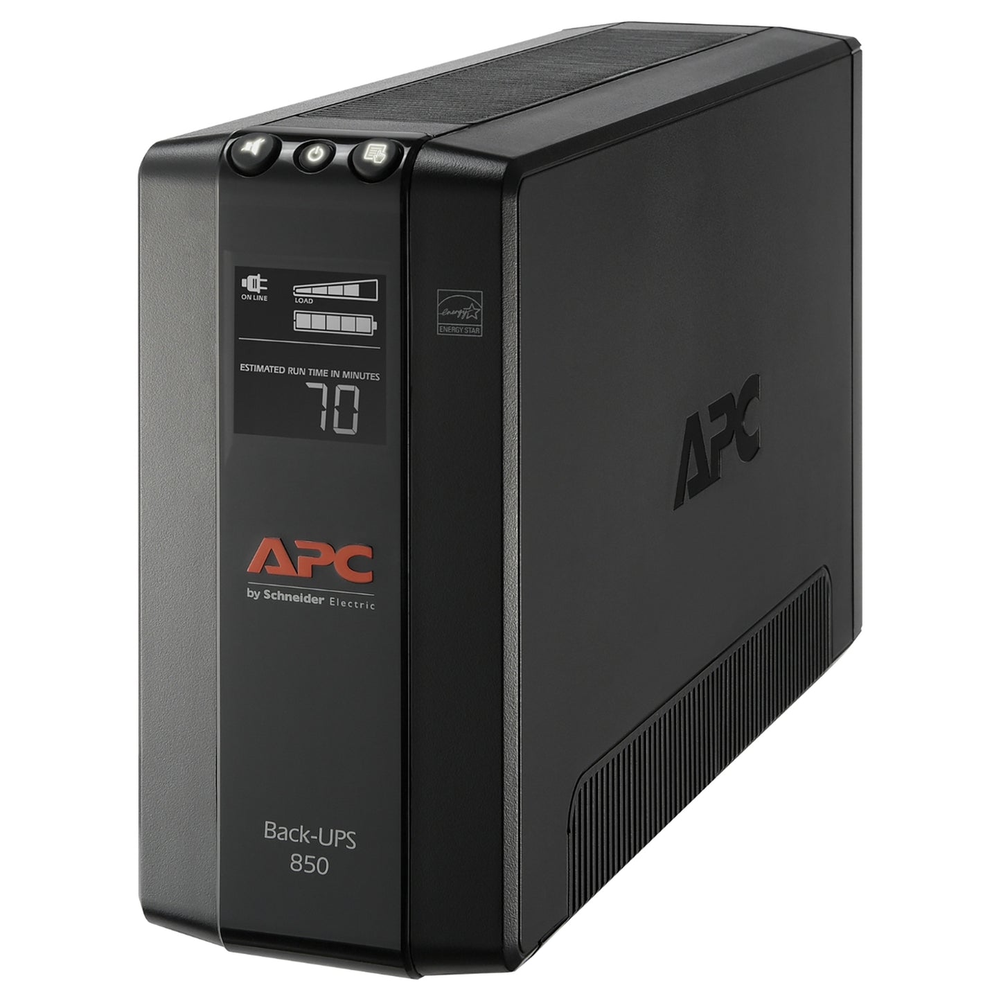 APC Back-UPS Pro BX850M compact UPS system with 8 outlets, battery backup, and surge protection for electronics.
