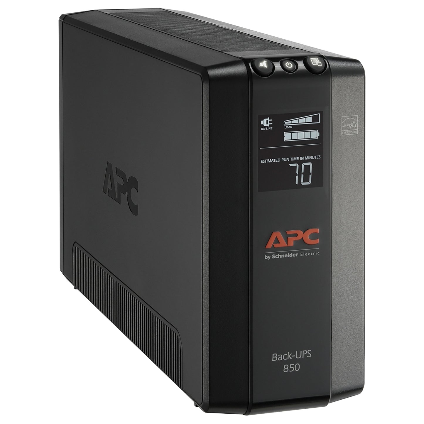 APC Back-UPS Pro 8-outlet compact battery backup and surge protector, 510W, for home or office power protection.