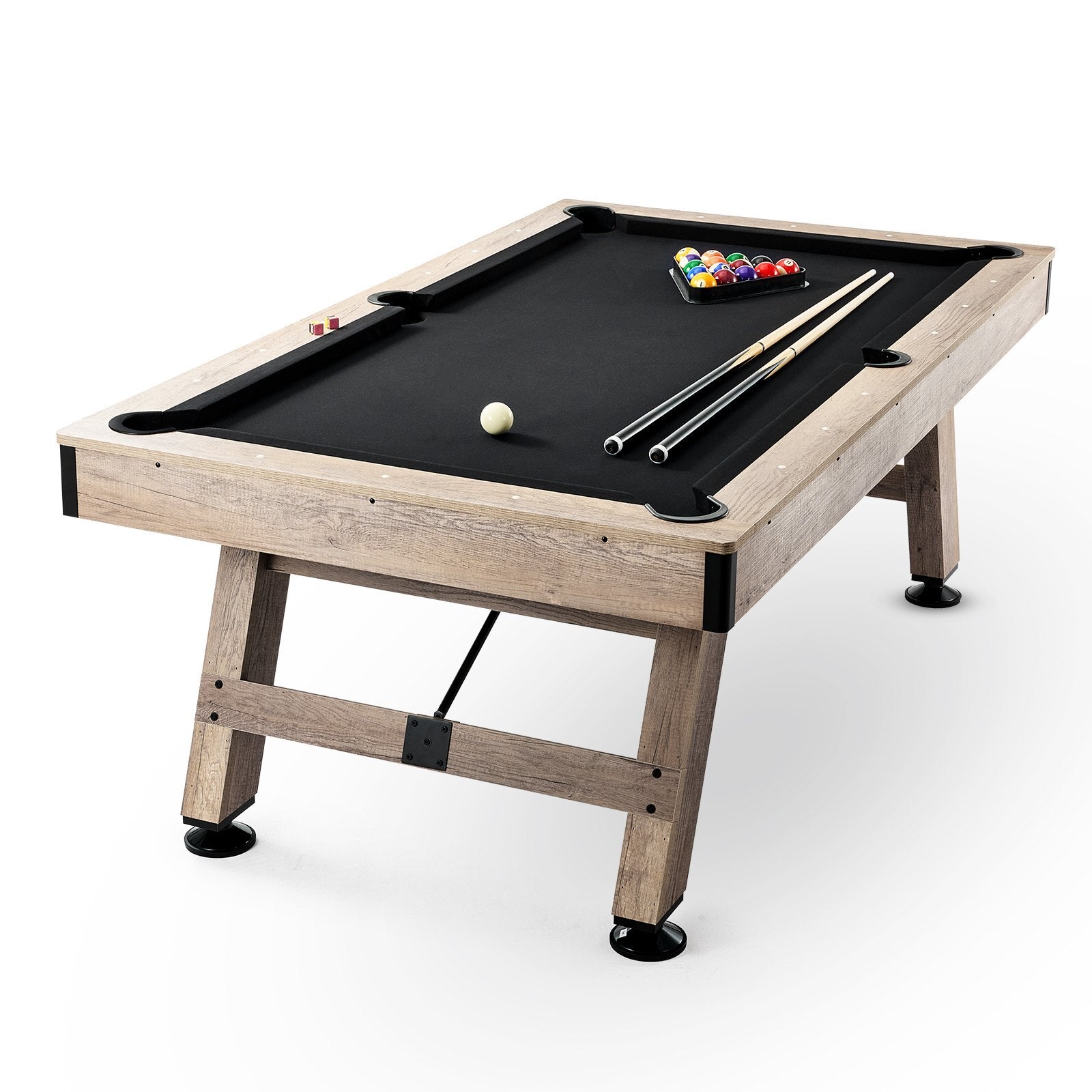 Billiards Table, 7 ft Pool Table, Adjust Legs Stable Billiards Table, Pool Table Set Includes Balls, Cues, Chalks and Brush, Wood Color with Black Cloth, Perfect for Family Game Room Kids Adults - American Smart