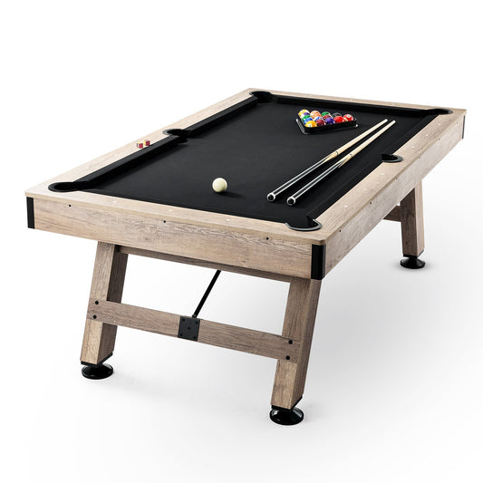 Billiards Table, 7 ft Pool Table, Adjust Legs Stable Billiards Table, Pool Table Set Includes Balls, Cues, Chalks and Brush, Wood Color with Black Cloth, Perfect for Family Game Room Kids Adults - American Smart