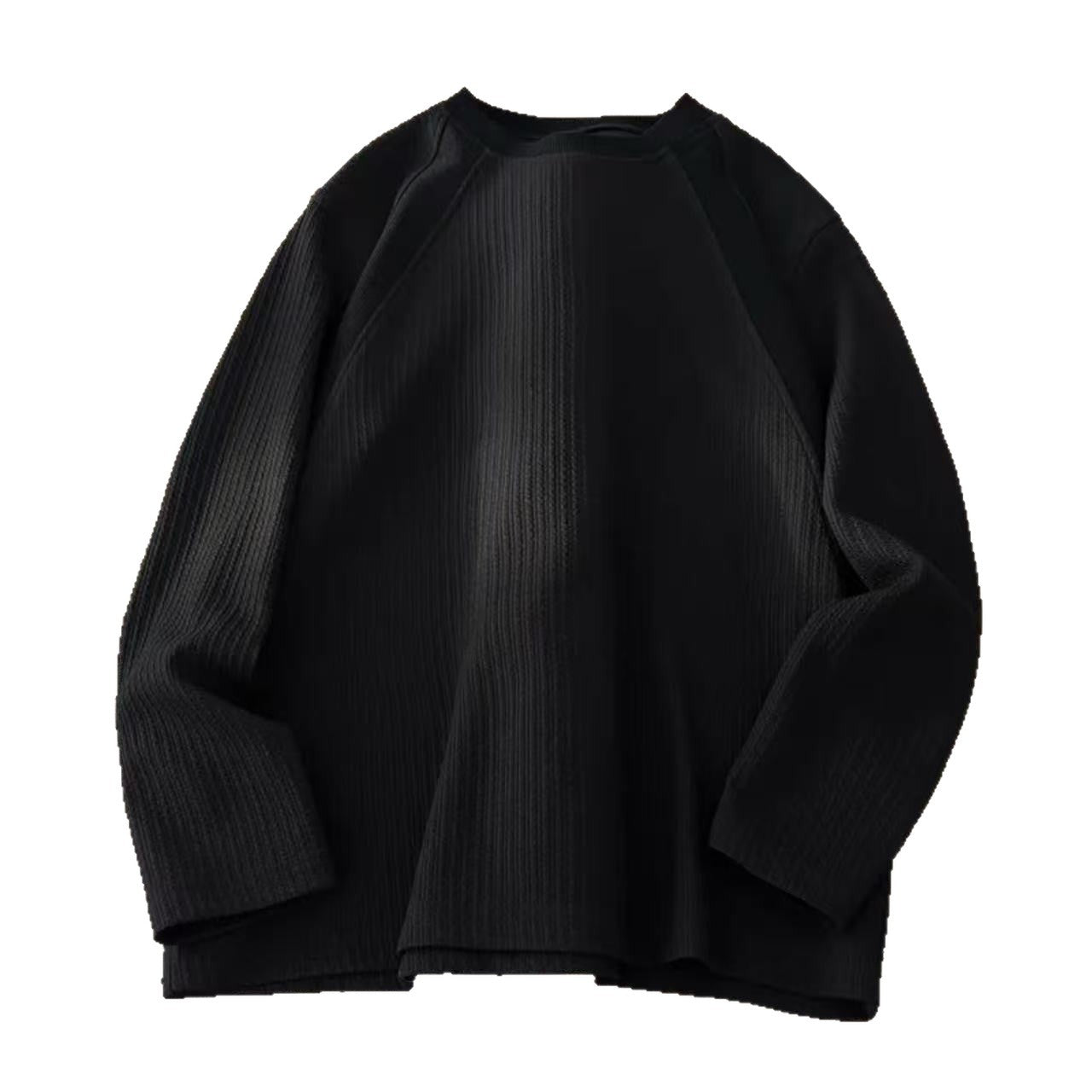 Textured White Long Sleeve T-Shirt for Men, Autumn Casual Youth Oversize Innerwear Crew Neck Top