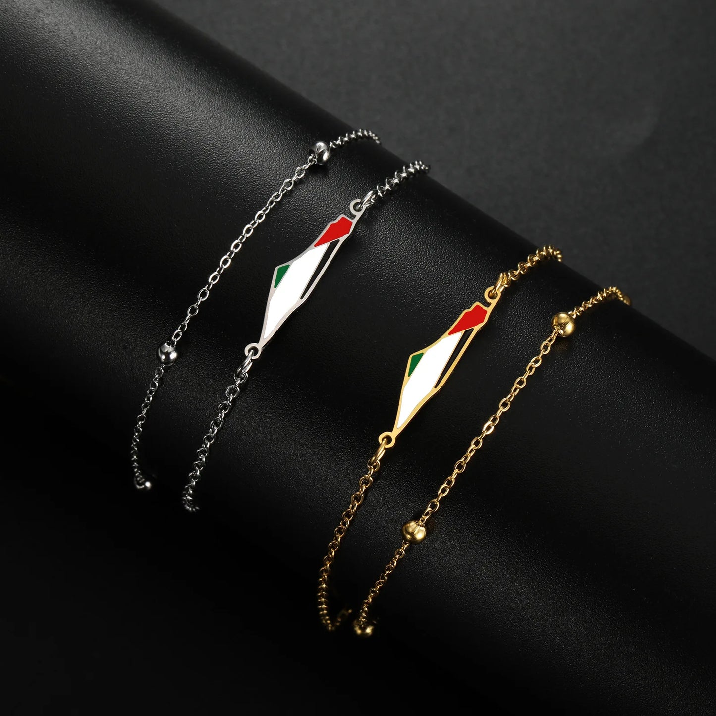 Stainless steel drip oil Israel and Palestine map pendant double-layer round bead bracelet